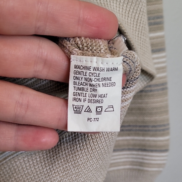 Y2K IZOD Men Chunky Knit Sweater Size L Crewneck Old Money Academia Grandpa Tan - Picture 7 of 13